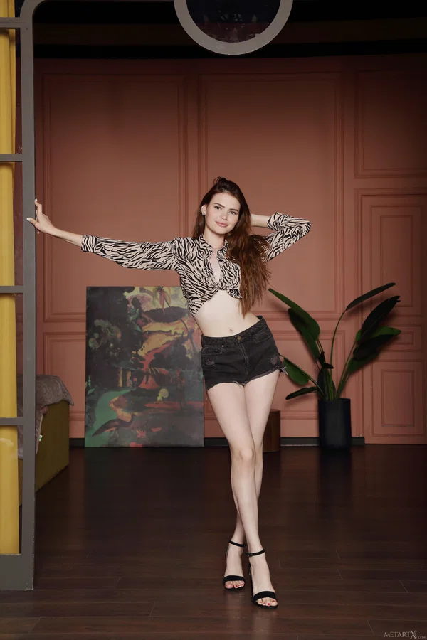Pale redhead with long legs tugs on her labia lips after getting naked  - Asshole, Pussy, Amateur, Teen, Perfect, Petite, European, Model, Pale, Spreading  - Photo 1
