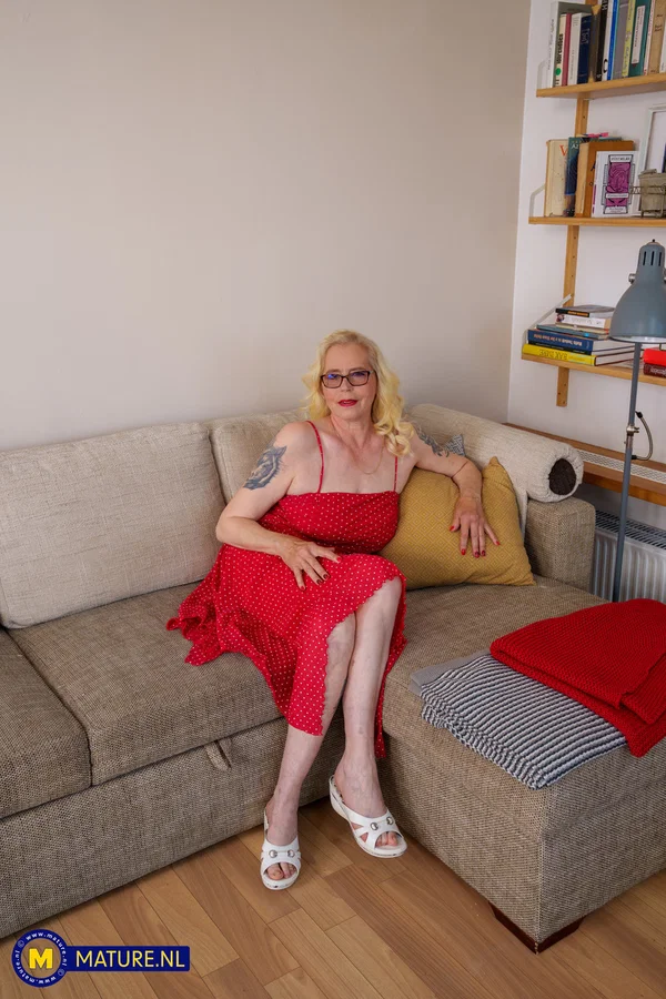 Kinky blonde mature in glasses Celeste lifts up her red dress & grabs her ass  - Mature, Cougar, BBW, Mom, Thick, Chubby, Amateur, Curvy, Glasses, Spreading  - Photo 2