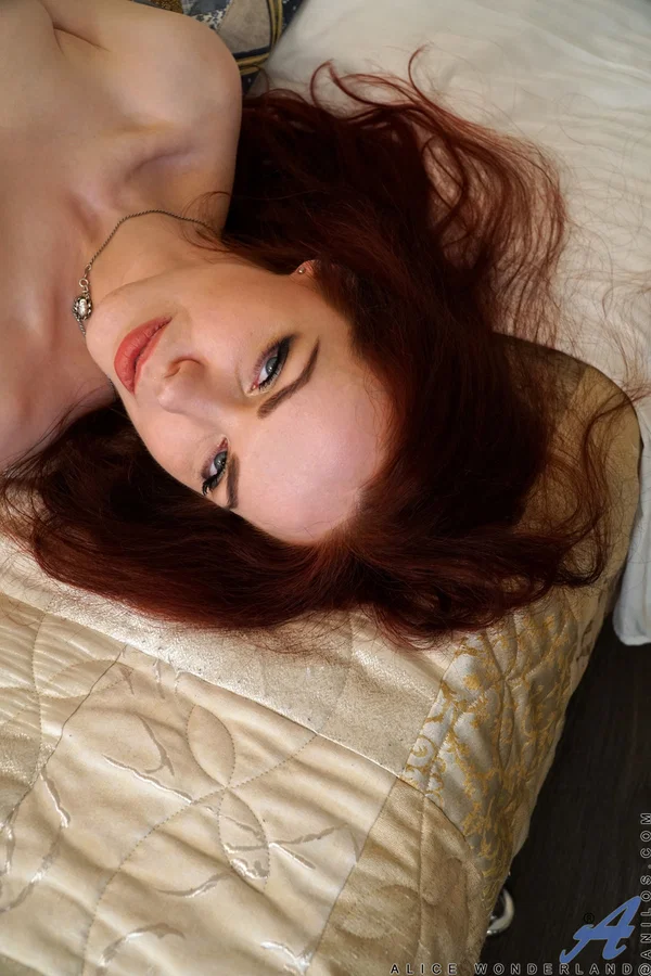 Russian redhead Alice Wonderland strips and flashes bald pussy on her bed  - Mature, MILF, Russian, Big Clit, Pussy, Amateur, Spreading, Redhead, Close Up, Lingerie  - Photo 20