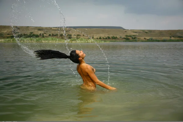 Naked girl with long hair tied up plays in the shallow waters of a pond  - Beach, Tiny Tits, Amateur, Outdoor, Ass, Babe, Model, Glamour, Solo, Beautiful  - Photo 7