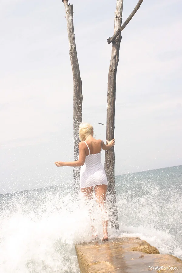 Natural blonde Ines Cudna sports a no panty upskirt before baring her hooters  - Beach, MILF, Outdoor, Skirt, Blonde, Big Tits, European, Babe, Natural Tits, Pussy  - Photo 5