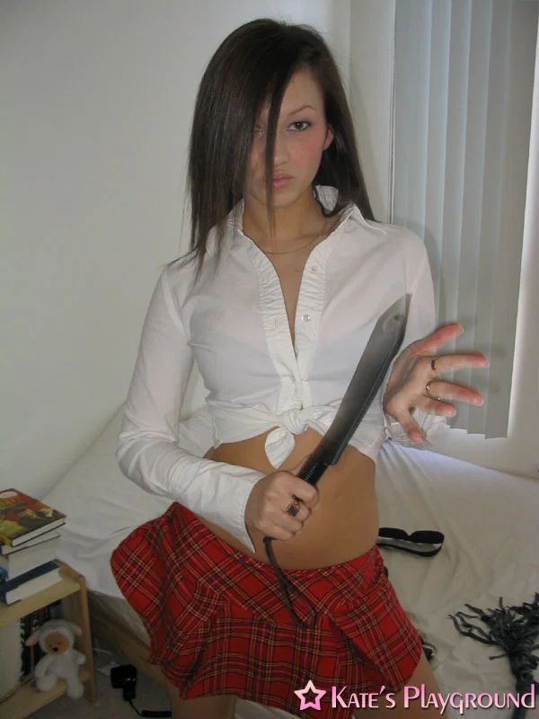 Teen amateur Kate doffs slutty schoolgirl attire while stripping to a thong  - Schoolgirl, Teen, Amateur, Non Nude, Babe, Cute, Big Tits, Ass, Skirt, Lingerie  - Photo 3