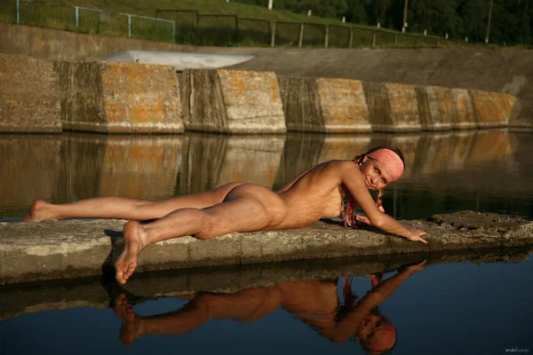 Naked teen models near a canal with her hair in braided pigtails  - Teen, Outdoor, Beautiful, Tiny Tits, Babe, Amateur, Solo, Ass, Spreading, Pussy  - Photo 14
