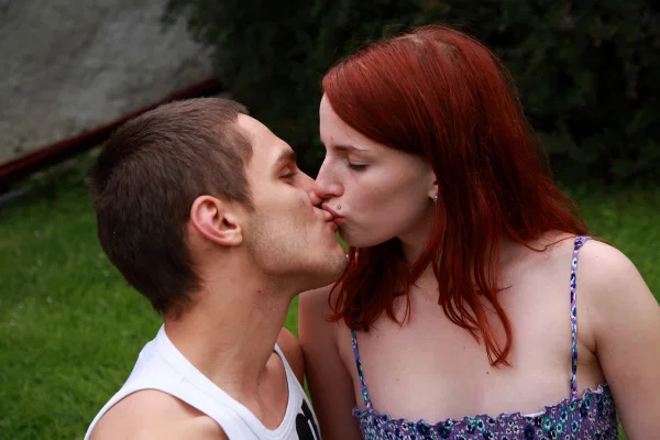 Redheaded teen and her boyfriend have sex on the back lawn  - Redhead, Doggy Style, Outdoor, Kissing, Pussy Licking, Ass Fucking, Hardcore, Amateur, Reality, Blowjob  - Photo 1