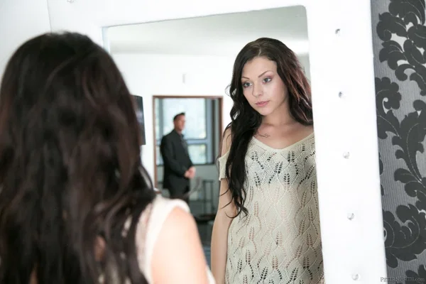 Horny girl Megan Sage seduces her stepdad while standing butt naked  - Big Cock, Pornstar, Hardcore, Pussy, Shaved, Cowgirl, Brunette, Teen, Nipples, Blowjob  - Photo 1