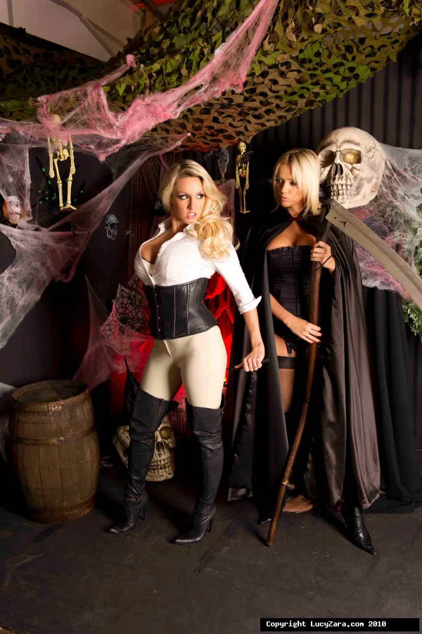 Hot blonde Lucy Zara and an equally stunning gf play lezdom games at Halloween  - Cosplay, Halloween, Fetish, Lesbian, Pornstar, MILF, Boots, Mature, Spanking, Thong  - Photo 1
