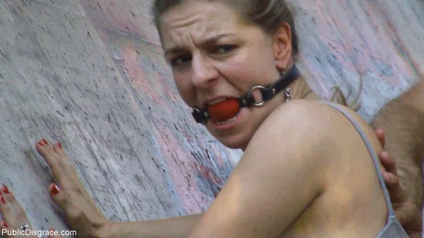 Big titted blonde has her asshole penetrated while restrained in public  - Public, MILF, Groupsex, Bondage, Dildo, BDSM, Outdoor, Blonde, Big Tits, Ass  - Photo 1