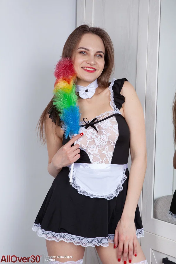 Over 30 woman Nika Dupre removes a maid outfit for her first nude poses  - Maid, Panties, MILF, Upskirt, Uniform, High Heels, Ass, Stockings, Clothed, Feet  - Photo 1
