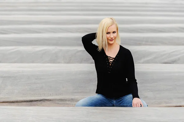 Sweet blonde babe Maria Braun posing in her gorgeous outfit outdoors  - Jeans, Short Hair, Clothed, Outdoor, Beautiful, Babe, Non Nude, Blonde, Glasses, Solo  - Photo 8
