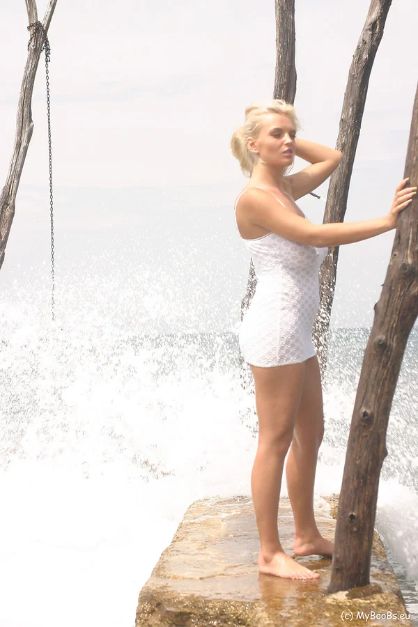 Natural blonde Ines Cudna sports a no panty upskirt before baring her hooters  - Beach, MILF, Outdoor, Skirt, Blonde, Big Tits, European, Babe, Natural Tits, Pussy  - Photo 15
