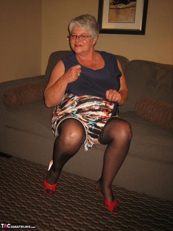 Old amateur Girdle Goddess proudly displays her huge boobs in hosiery  - Granny, SSBBW, Amateur, Chubby, Curvy, BBW, Glasses, Thick, Stockings, Skirt  - Photo 7