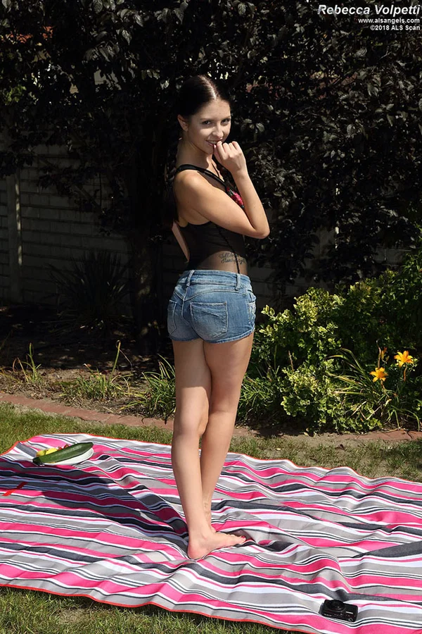 Dark haired girl Rebecca Volpetti sticks cukes and bananas in twat and asshole  - Dildo, Amateur, Lingerie, Outdoor, Spreading, Anal, Masturbation, Ass, Shaved, Brunette  - Photo 1
