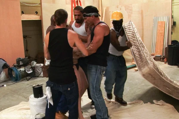 Latina MILF Sheena Ryder gets gangbanged by a bunch of men in a warehouse  - Gangbang, BDSM, MILF, Latina, Bondage, Spreading, Brunette, Big Tits, Outdoor, Feet  - Photo 9