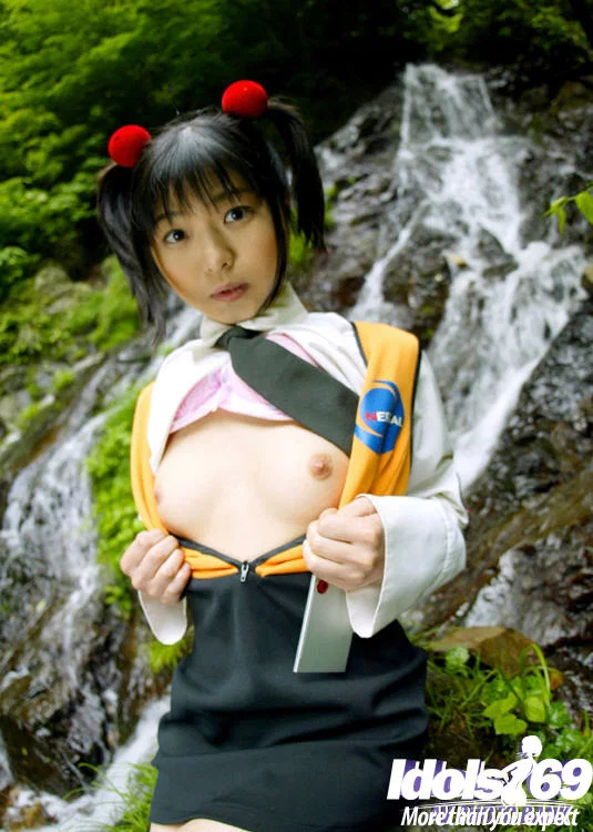 Smiley asian coed revealing her tiny titties and bushy cunt outdoor  - Pissing, Schoolgirl, Japanese, College, Teen, Asian, Outdoor, Socks, Skirt, Hairy  - Photo 11
