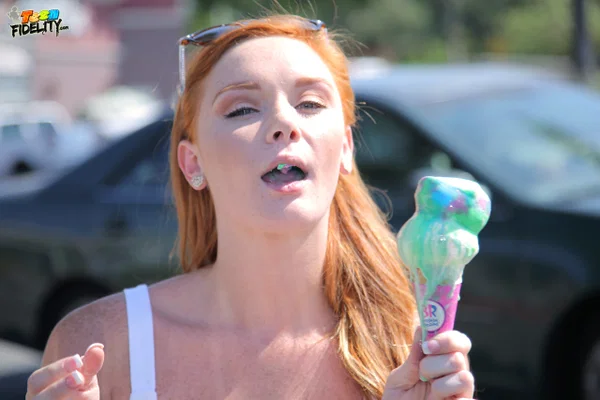 Ginger cutie with small boobs Alex Tanner eats her ice cream outdoors  - Redhead, Petite, Bikini, Sexy, Teen, Outdoor, Pornstar, Glasses, Cute, Non Nude  - Photo 2