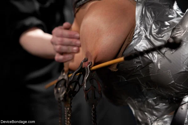 Slim sub Beretta James gets wrapped in duct tape and toyed in BDSM suspension  - Blindfold, BDSM, Skinny, Latina, Big Tits, Bondage, Nipples, Fake Tits, Brunette, Face  - Photo 15