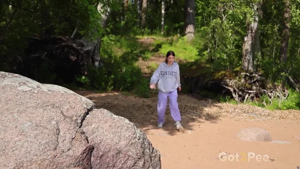 Brunette girl Sophie Weben takes a badly needed piss on a beach  - Pissing, Public, Outdoor, Shaved, European, Close Up, Ass, Pussy, PAWG, Spreading  - Photo 1