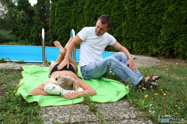 Blonde teen with nice tits gets cum on face after doggystyle sex by the pool  - Bikini, Reality, Pool, Amateur, Cumshot, Teen, Natural Tits, Outdoor, Ass Fucking, Anal  - Photo 4