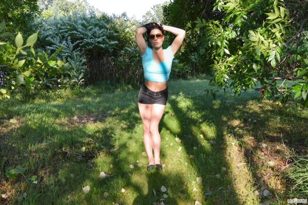 Brunette teen Shana Lane works her tits loose outdoors on a picnic table  - Glasses, Shorts, Beautiful, Outdoor, Nipples, Natural Tits, Ass, Amateur, Tiny Tits, Solo  - Photo 2