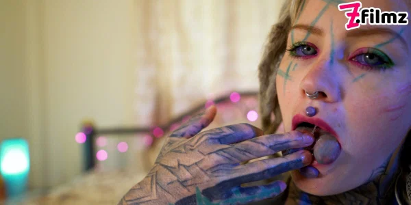Tattooed girl Anuskatzz masturbates with a sex toy while bare naked  - Fetish, Tattoo, BDSM, Bondage, Piercing, Close Up, Dildo, Natural Tits, Spreading, White  - Photo 3