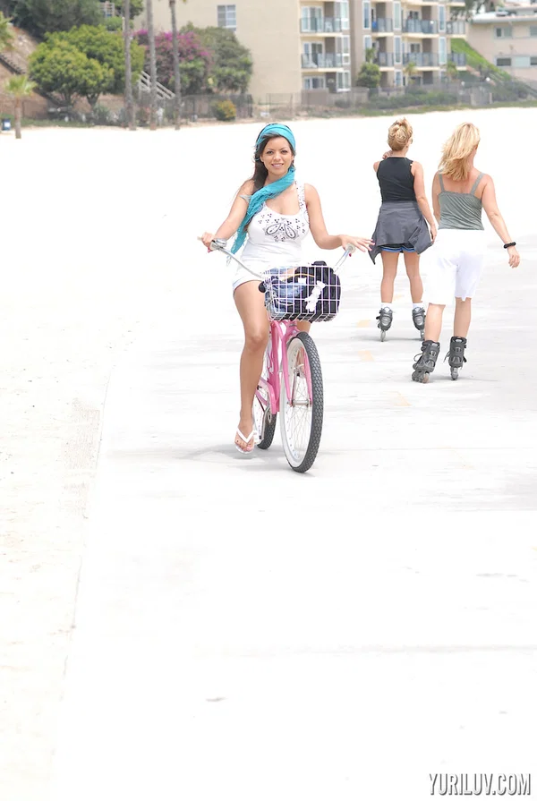 Dark-haired pornstar Yuri Luv goes for a bike ride in her lovely outfit  - Beach, Shorts, MILF, Beautiful, Babe, Pornstar, Outdoor, Reality, Sexy, Solo  - Photo 3