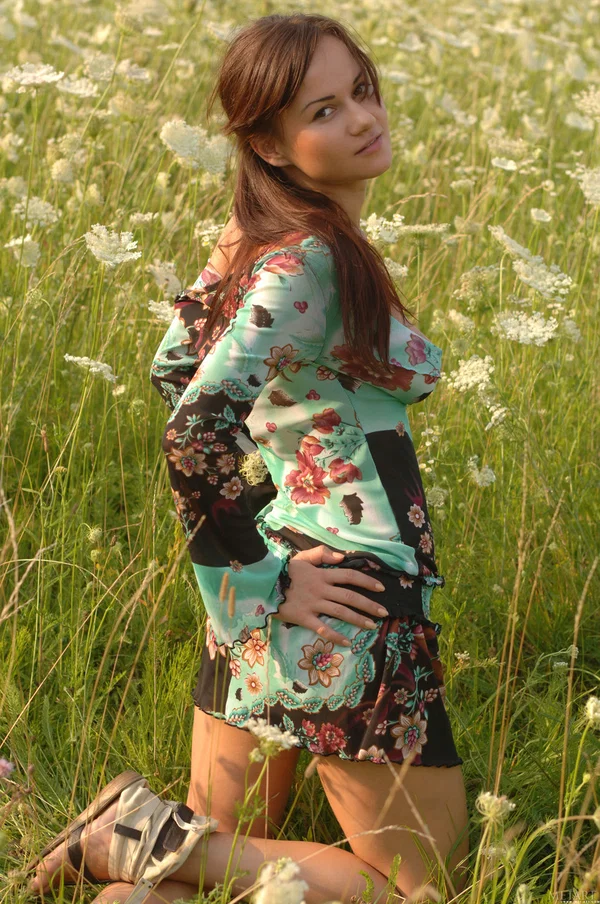 Gorgeous babe Ksena A strips in the field and exposes her perfect boobs  - Outdoor, Skirt, Upskirt, Dress, Shaved, Pussy, Clothed, Babe, Ass, Big Tits  - Photo 3