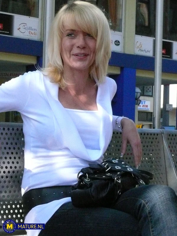 Blonde MILF strips to her stockings before masturbating with a vibrator  - Mature, Public, Stockings, Jeans, Outdoor, Amateur, Blonde, Lingerie, Dildo, Masturbation  - Photo 2