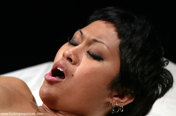 Ebony nympho DragonLily cums hard as she gets fucked by a sex machine  - Asian, Bondage, Big Tits, Dildo, BDSM, Short Hair, Brunette, Close Up, Face, Masturbation  - Photo 3