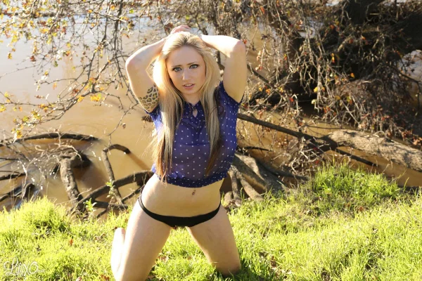 Blonde amateur Lily Xo teases near a body of water in black panties  - Beautiful, Panties, Outdoor, Tattoo, Solo, Undressing, Ass, Lingerie, Big Tits, Natural Tits  - Photo 3