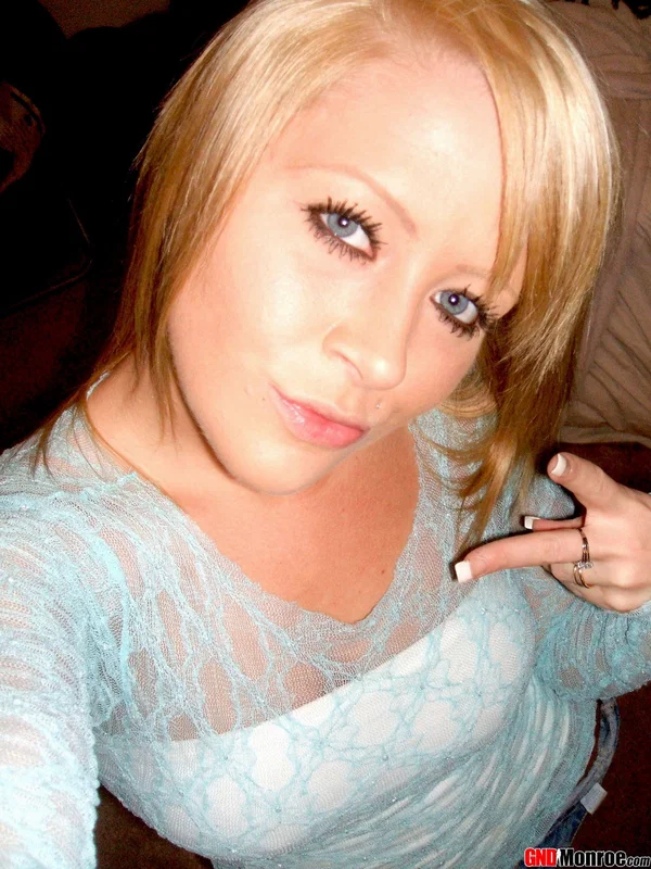 Blonde amateur takes teasing self shots while wearing a sheer top  - Selfie, Amateur, Face, Short Hair, Teen, Boots, Beautiful, Piercing, Upskirt, Skirt  - Photo 1