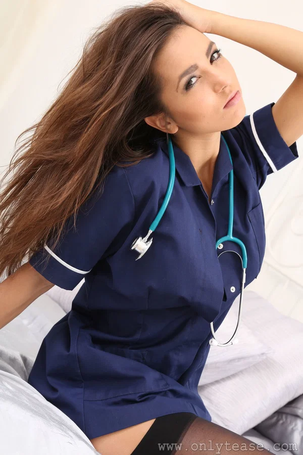Cute petite nurse Kitti strips her uniform & teases with body in sexy lingerie  - Nurse, Uniform, Babe, Lingerie, Non Nude, Stockings, Skirt, Undressing, Dress, Tiny Tits  - Photo 8