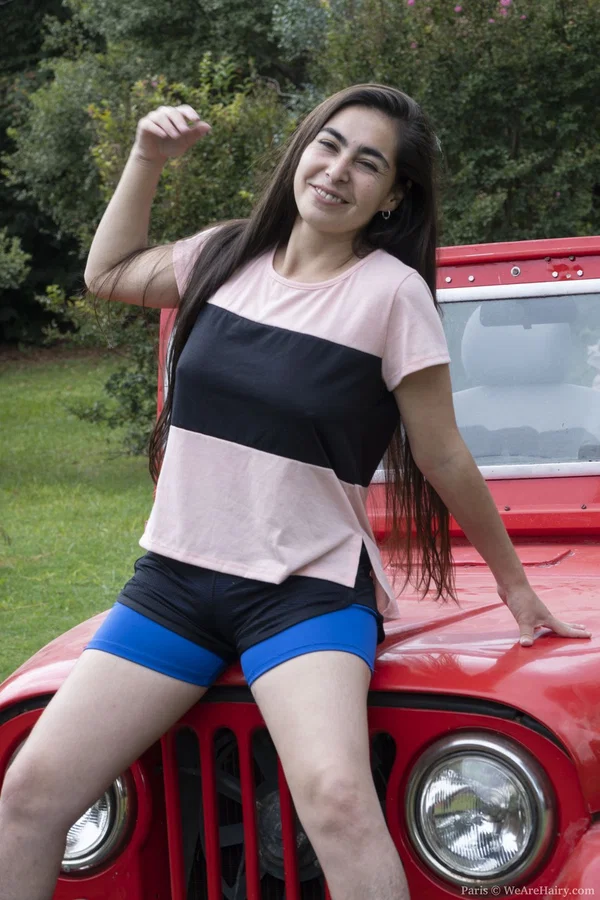 American hottie Paris reveals her curvy body and hairy pussy in public  - Hairy, Outdoor, Panties, Spreading, Big Tits, Close Up, Pussy, Clothed, Shorts, PAWG  - Photo 3