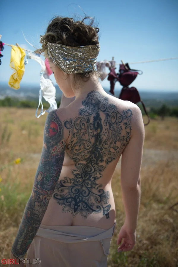 Tattooed girl Anna Quinn slips off sheer nightie with her underwear on a line  - Tattoo, Outdoor, Boots, Clothed, Babe, Big Tits, British, Skirt, Ass, Glamour  - Photo 10