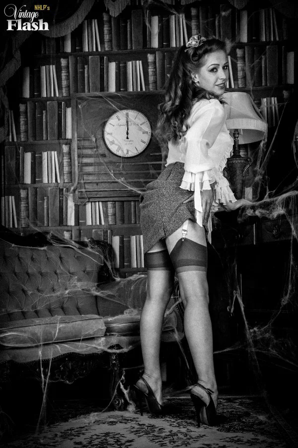 Pale redhead Tia Jones exposes her fine ass in vintage nylons  - Stockings, Redhead, High Heels, Panties, Legs, Babe, Clothed, Ass, Lingerie, Spreading  - Photo 2