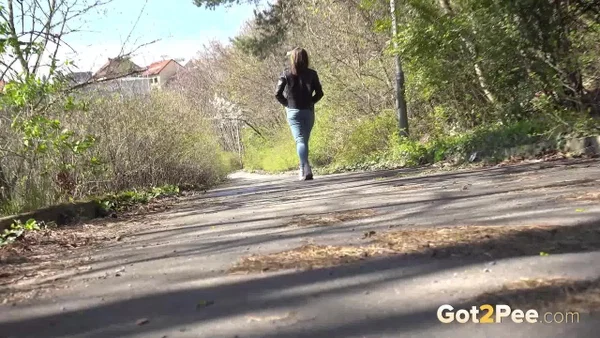 Caucasian chick Barbe gets caught taking a piss upon a rural road  - Pissing, Outdoor, Pussy, Glasses, Spreading, Close Up, Big Tits, Non Nude, Babe, Beautiful  - Photo 15
