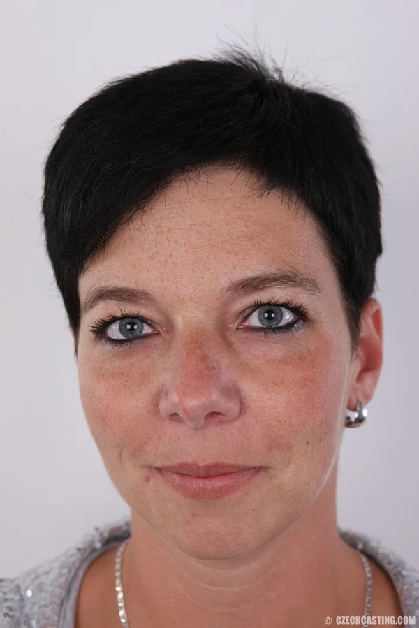Amateur model Vendula sports short hair while getting naked on a stool  - Casting, Czech, Amateur, Saggy Tits, European, Tiny Tits, Close Up, Brunette, Panties, Ass  - Photo 1
