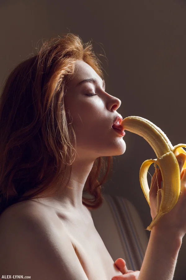 Pale redhead Jia Lissa fingers her teen pussy after eating a banana  - Panties, Teen, Socks, Redhead, Cute, Model, Solo, Glamour, Masturbation, Spreading  - Photo 7