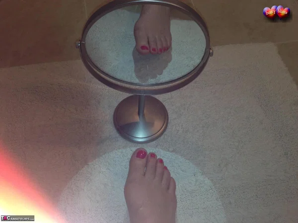 Older amateur Busty Bliss raises a toast before showing her painted toenails  - Mature, BBW, Amateur, Pantyhose, Feet, Chubby, Curvy, Panties, Thick, Spreading  - Photo 9