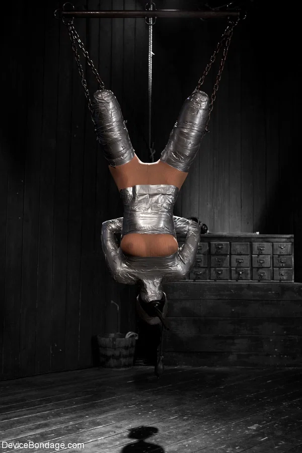 Slim sub Beretta James gets wrapped in duct tape and toyed in BDSM suspension  - Blindfold, BDSM, Skinny, Latina, Big Tits, Bondage, Nipples, Fake Tits, Brunette, Face  - Photo 3