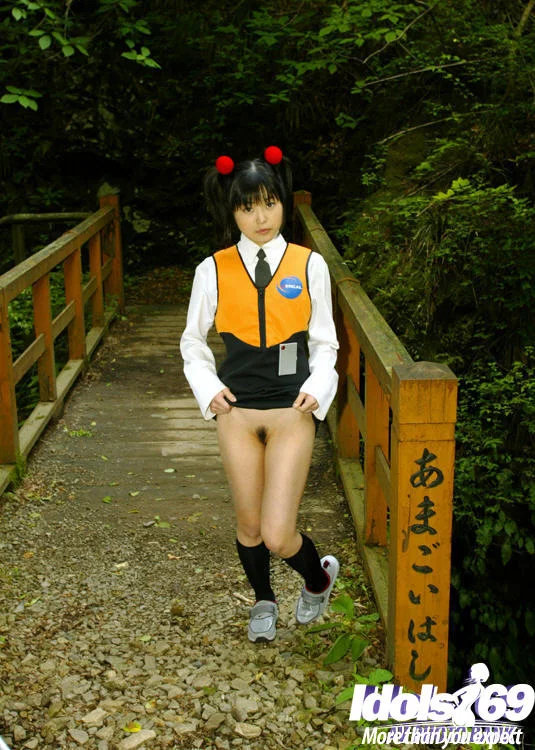 Smiley asian coed revealing her tiny titties and bushy cunt outdoor  - Pissing, Schoolgirl, Japanese, College, Teen, Asian, Outdoor, Socks, Skirt, Hairy  - Photo 2