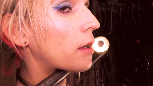 Blonde girl River Enza is subjected to breath play during lezdom games  - Blindfold, Skinny, Bondage, BDSM, Lingerie, Face, Lesbian, Dildo, Panties, Glasses  - Photo 4