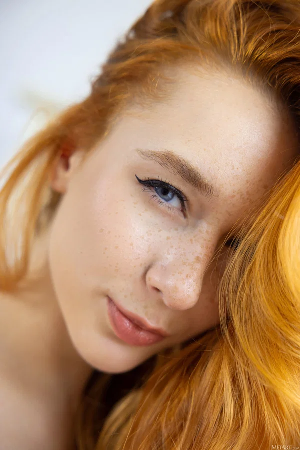 Young redhead with freckles and a tight ass gets naked on a chesterfield  - Redhead, Shaved, Lingerie, Face, Close Up, Pussy, Skinny, Legs, Feet, Ass  - Photo 17