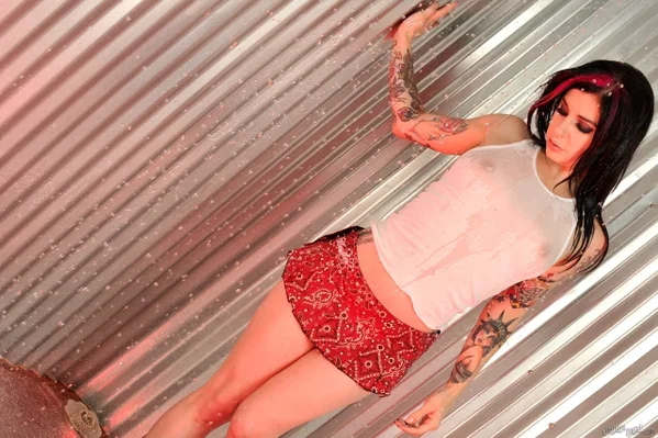 Wet chick Joanna Angel fingers her landing strip pussy in see thru tank top  - Shower, Fetish, MILF, Tattoo, Arab, Wet, Spreading, Hairy, Skirt, Masturbation  - Photo 1