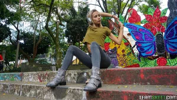 Veronica Leal posing all over her hood in green shirt and tight jeans  - Skinny, Teen, Latina, Jeans, Outdoor, Glasses, Clothed, Boots, Cute, Non Nude  - Photo 12