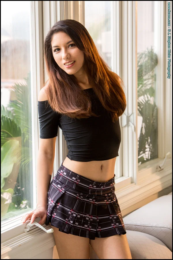 Pretty Asian girl Melody Wylde spreads her pink pussy after a striptease show  - Japanese, Asian, Skirt, Latina, Upskirt, Teen, Panties, Ass, Natural Tits, Pussy  - Photo 1