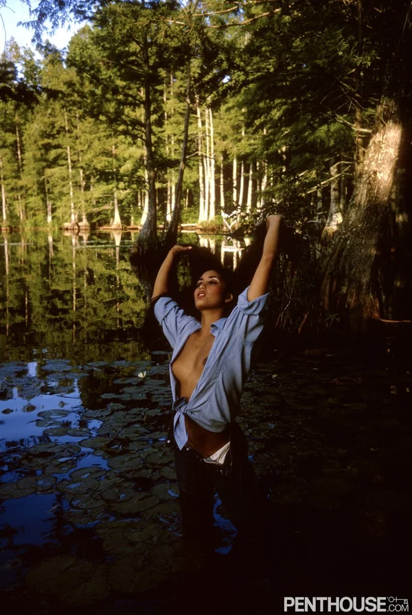 Half naked brunette pornstar Mikki Dessa cuddling with her man on the dock  - Centerfold, MILF, Reality, Outdoor, Hairy, Pornstar, Jeans, Brunette, Tiny Tits, Model  - Photo 15