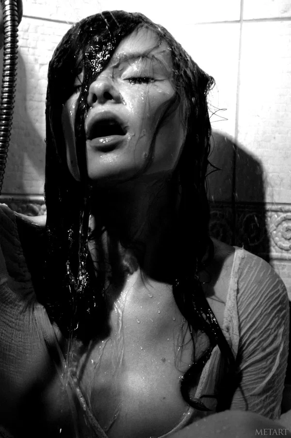 Dark-haired teen gets wet and sexy while taking a shower in black and white  - Shower, Wet, Model, Teen, Beautiful, Sexy, Glamour, Cute, Babe, Tiny Tits  - Photo 7