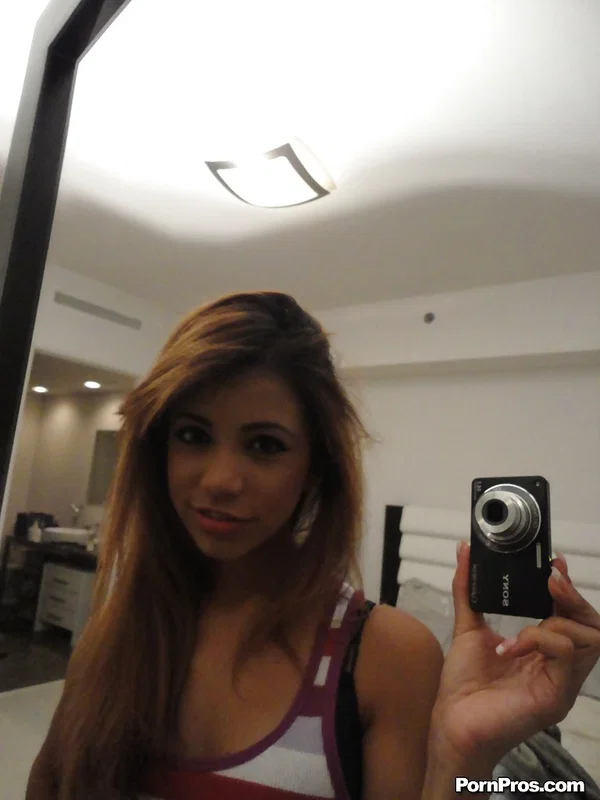 Latina ex-girlfriend Veronica Rodriguez snapping off selfies while undressing  - Selfie, Girlfriend, Pornstar, Clothed, Shorts, Babe, Latina, Panties, Tiny Tits, Natural Tits  - Photo 5