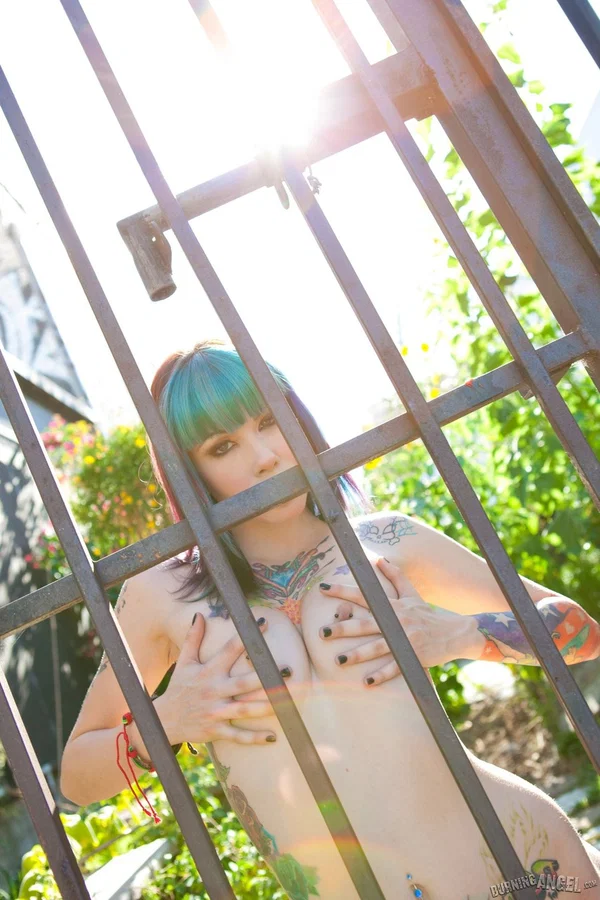 Colorful beauty Krysta Kaos poses topless in thong & freak boot outdoors  - Emo, Fetish, Boots, Piercing, Tattoo, Nipples, Outdoor, Non Nude, Pussy  - Photo 16