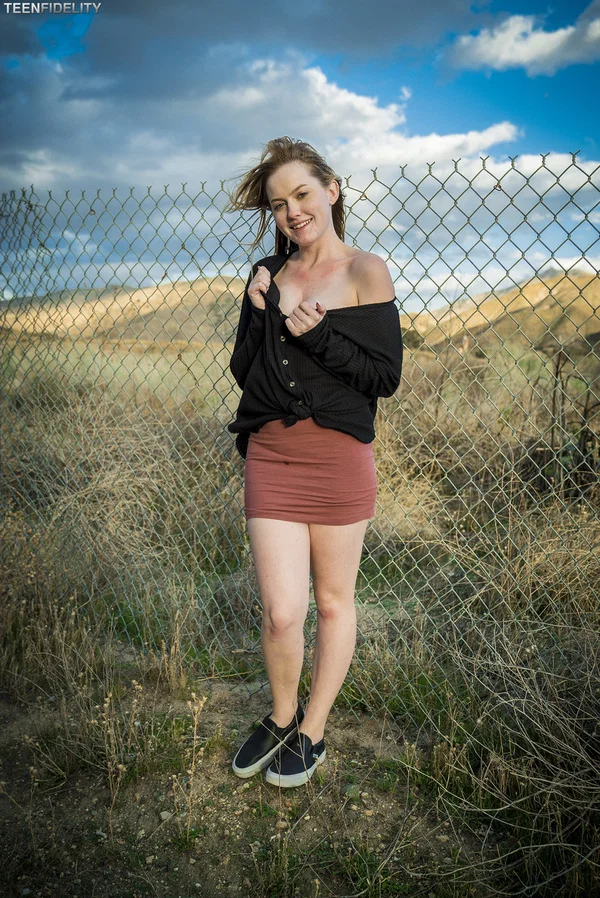 Teen gal Britney Light bares her nice booty and natural boobs in a solo  - Pantyhose, Family, Upskirt, Skirt, Teen, Outdoor, White, Beautiful, Natural Tits, Clothed  - Photo 3